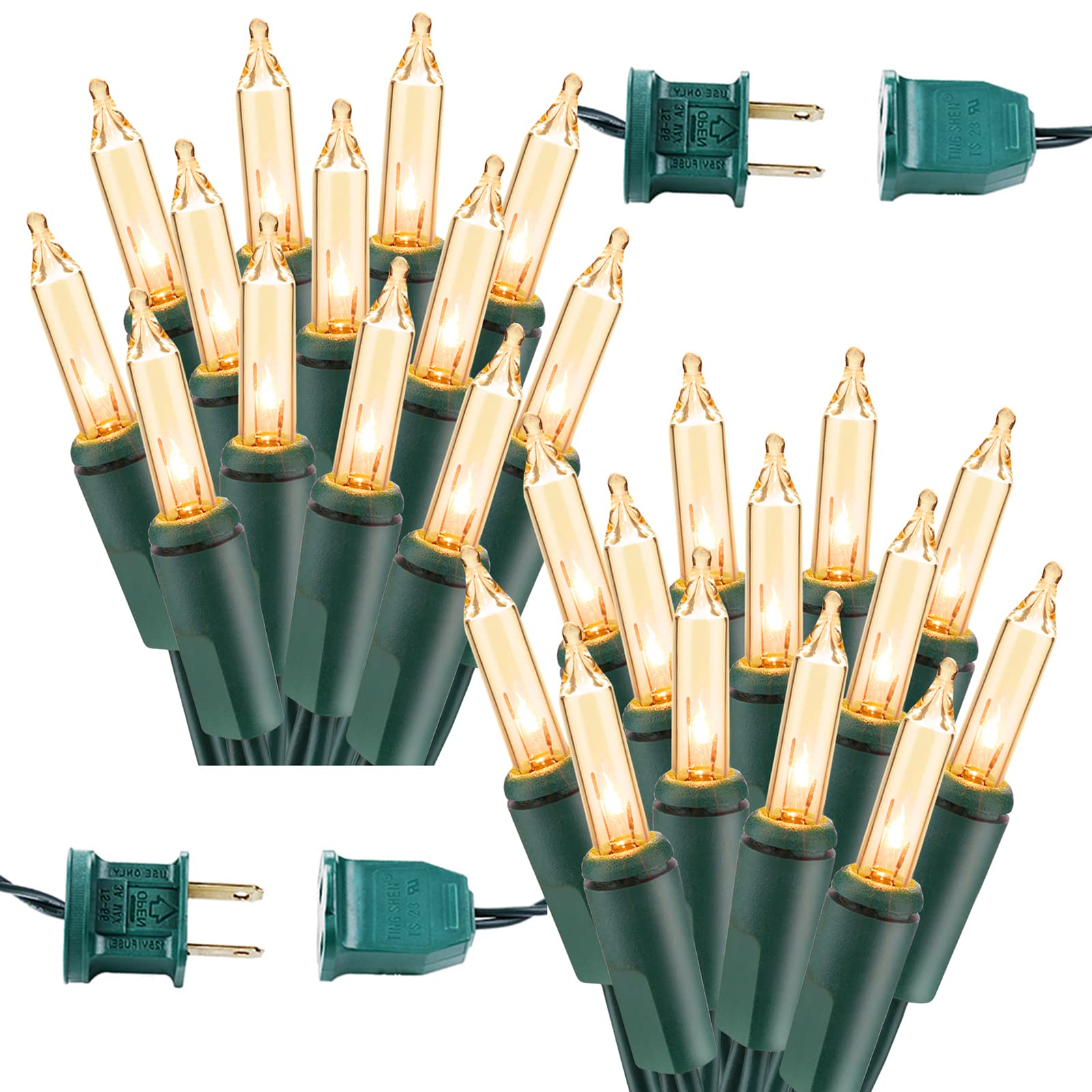 BrizLabs Clear Christmas Lights Outdoor 300 Count 69.6ft Incandescent Christmas Lights Connectable Warm White Light String UL Certified Xmas Mini Light Green Wire for Indoor Tree Holiday Party Decor